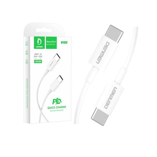 DENMEN FAST CHARGING CABLE D10C TYPE C TO TYPE C 100W WHITE